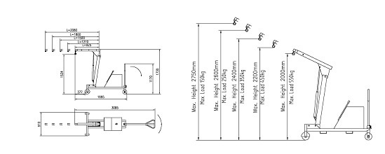 Кран с противовесом 550 кг Схема характеристик
